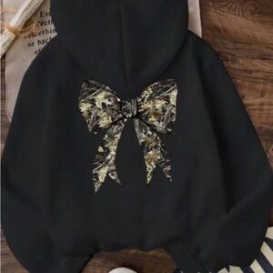 Black Hoodie with Camouflage Bow